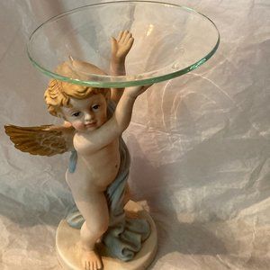 ANGEL HOLDS GLASS FOR CANDLE OR OILS NEW NICE GIFT